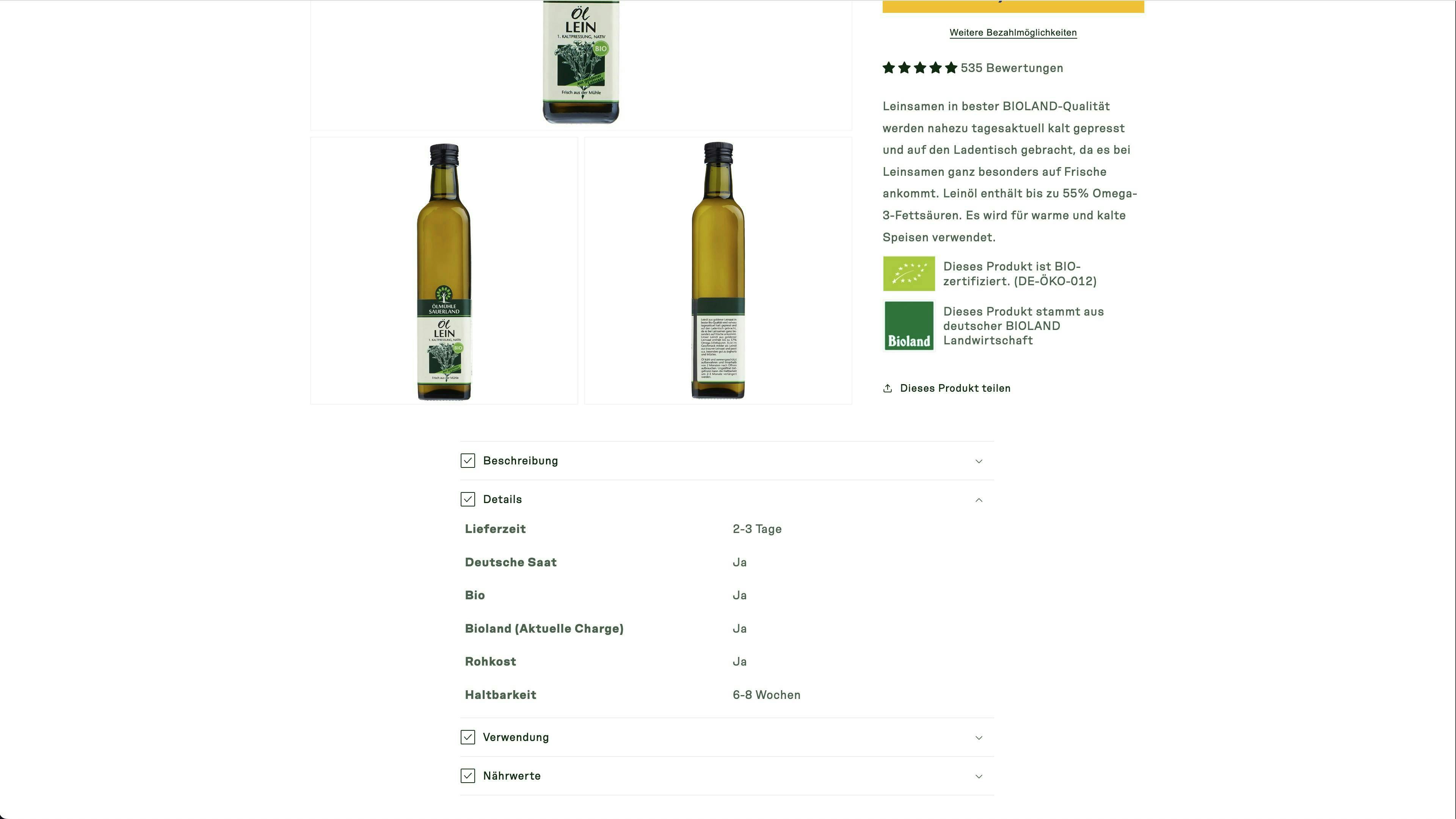 Ölmühle Sauerland Product Page